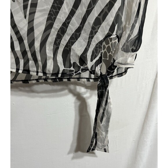 ouiset Sheer blouse top zebra leopard print front tie Lightweight Breathable v - Picture 3 of 5